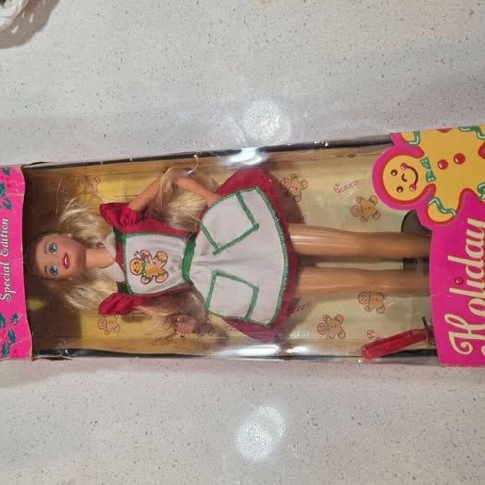 Holiday Gingerbread Dress Doll - Blonde in White & Red Outfit